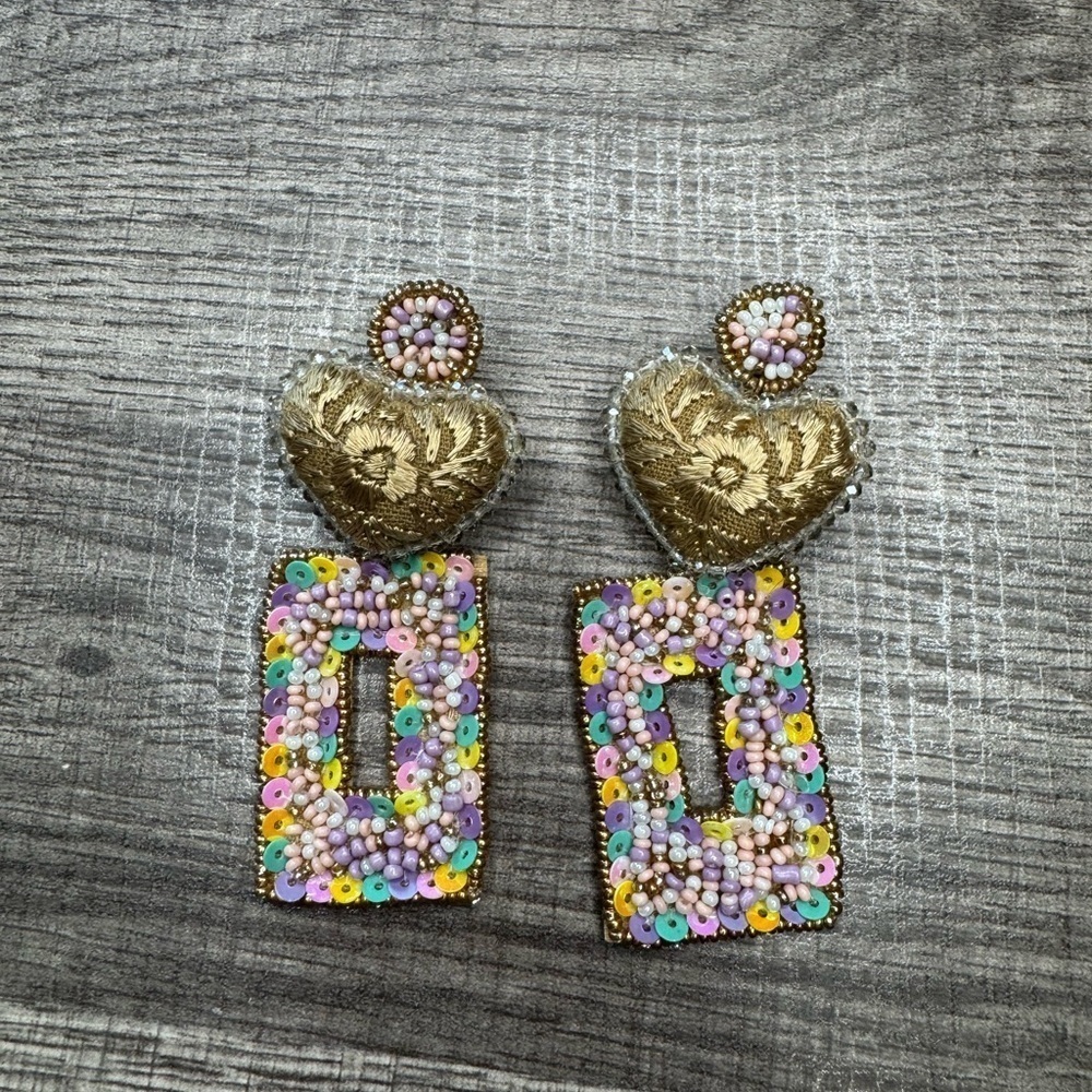 Gabby vilchiz Gold Heart and Multicolor Sequin Earrings